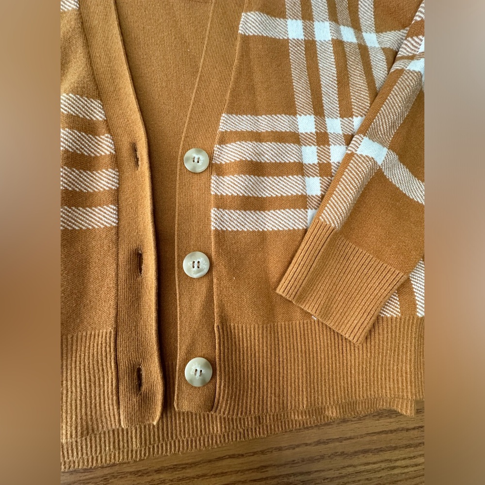 Rachel Zoe orange plaid cardigan and tank top sweater set size medium - Picture 2 of 5